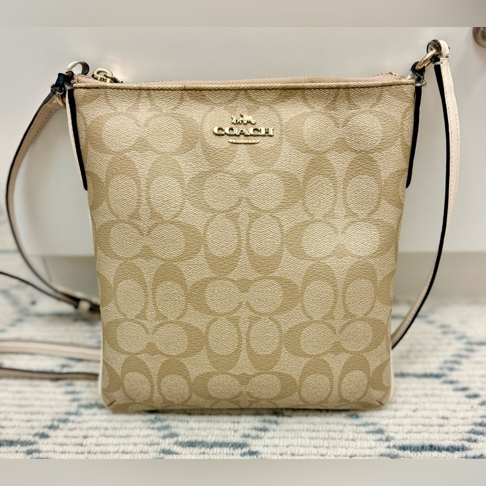 COACH Signature Beige/White Monogram Logo North South Adjust. Strap Crossbody - Picture 2 of 16